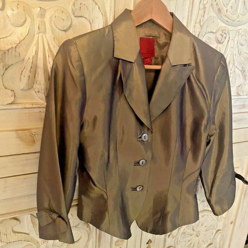 MINT JS Collections Metallic Gold Blazer Jacket Occasion Mother Pearl Buttons 6